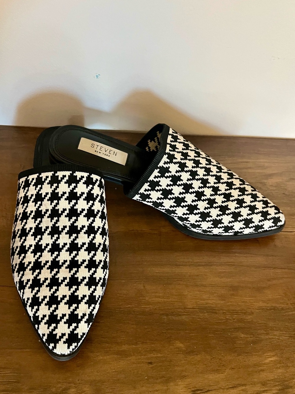 Steven By Steve Madden Black and White Houndstooth Mules